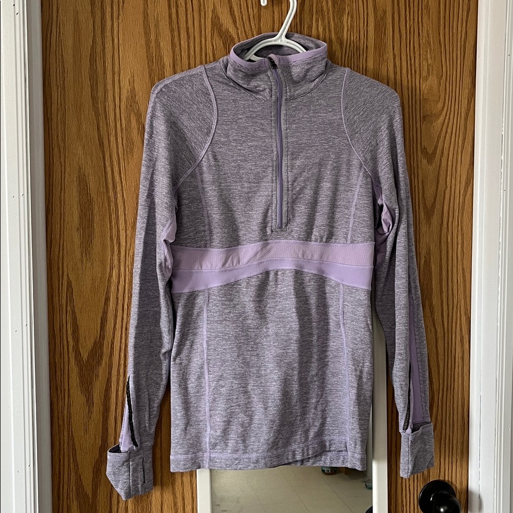 Lululemon Run Full Tilt Pullover Half Zip in Lilac Heathered Coal Wee Stripe